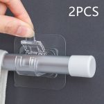 2PCS-Cross-Bar-Hook-Hanging-Rod-Fixed-Clip-Round-Pole-Bracket-Clamp-Self-Adhesive-Wall-Storage