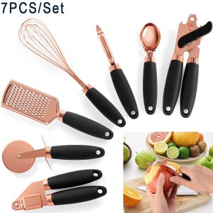7Pcs-Kitchen-Gadget-Set-Copper-Coated-Stainless-Steel-Utensils-with-Soft-Touch-Rose-Gold-Garlic-Press