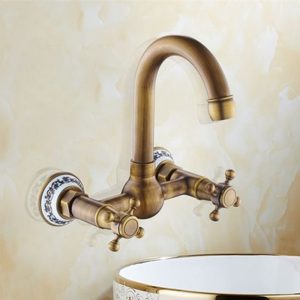 Antique-Basin-Kitchen-Sink-Mixer-Tap-Swivel-Faucet-Retro-Bronze-Fashion-Style-Wall-Mounted-Dual-Handle