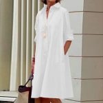 Autumn-New-Simple-Shirt-Dress-Casual-Solid-Color-Long-Sleeves-Fashion-Turn-down-Collar-Elegant-Pocket-2