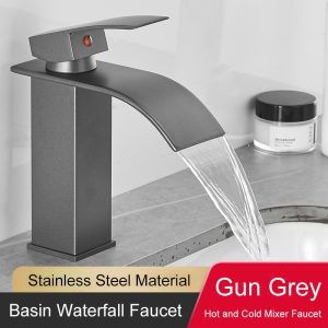 Bathroom-Faucet-Basin-Hot-And-Cold-Water-Mixer-Vanity-Tap-Gun-Grey-Finish-Deck-Mount-Sink
