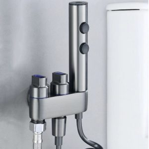 Bidet-Spray-Gun-Set-Grey-Silver-Toilet-Cleaning-Faucet-Brass-Three-way-Companion-High-Pressure-One
