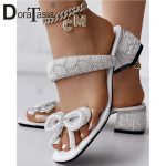 Big-Size-42-Brand-New-Ladies-Rhinestone-Chunky-Heels-Summer-Slides-Fashion-Bow-String-Bead-women-3