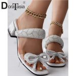 Big-Size-42-Brand-New-Ladies-Rhinestone-Chunky-Heels-Summer-Slides-Fashion-Bow-String-Bead-women-5