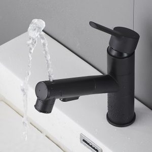 Black-pull-out-basin-hot-and-cold-heightening-rotary-faucet-all-copper-basin-wash-basin-wash