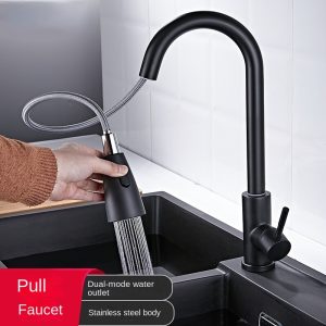 Brushed-Nickel-Kitchen-Faucet-Single-Hole-Pull-Out-Spout-Kitchen-Sink-Mixer-Tap-Stream-Sprayer-Head