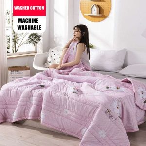 Double-Duvet-Washed-Cotton-Cooling-Summer-Blanket-Machine-Washable-Couple-Bed-Quilt-Thin-Air-conditioning-Comforter
