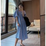 Fashion-Square-Neck-Plaid-Puff-Sleeve-Loose-Casual-Dress-Summer-Women-Korean-Ladies-Chic-2023-New-2