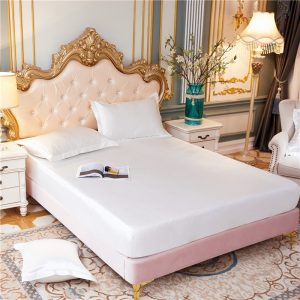 High-End-Satin-Rayon-Fitted-Bedsheet-Pillowcase-Solid-Color-Elastic-Band-Mattress-Cover-Home-Bedding-Bed