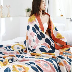 Japanese-cotton-blankets-and-throws-gauze-flowers-sofa-towel-summer-air-conditioning-blanket-soft-Leisure-bedspread