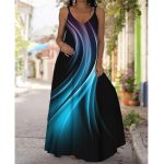 Sexy-V-neck-Sleeveless-Women-A-line-Party-Summer-Fashion-3D-Long-Dress-Ladies-Casual