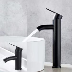 Stainless-Steel-Hot-and-Cold-Water-Faucet-European-Black-Minimalist-Home-Washbasin-Bathroom-Sink-Single-Hole Stainless-Steel-Hot-and-Cold-Water-Faucet-European-Black-Minimalist-Home-Washbasin-Bathroom-Sink-Single-Hole
