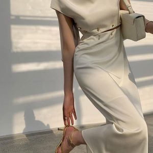 TWOTWINSTYLE-Elegant-White-Long-Dress-Female-Round-Neck-Short-Sleeve-High-Waist-Cut-Out-Midi-Dresses TWOTWINSTYLE-Elegant-White-Long-Dress-Female-Round-Neck-Short-Sleeve-High-Waist-Cut-Out-Midi-Dresses