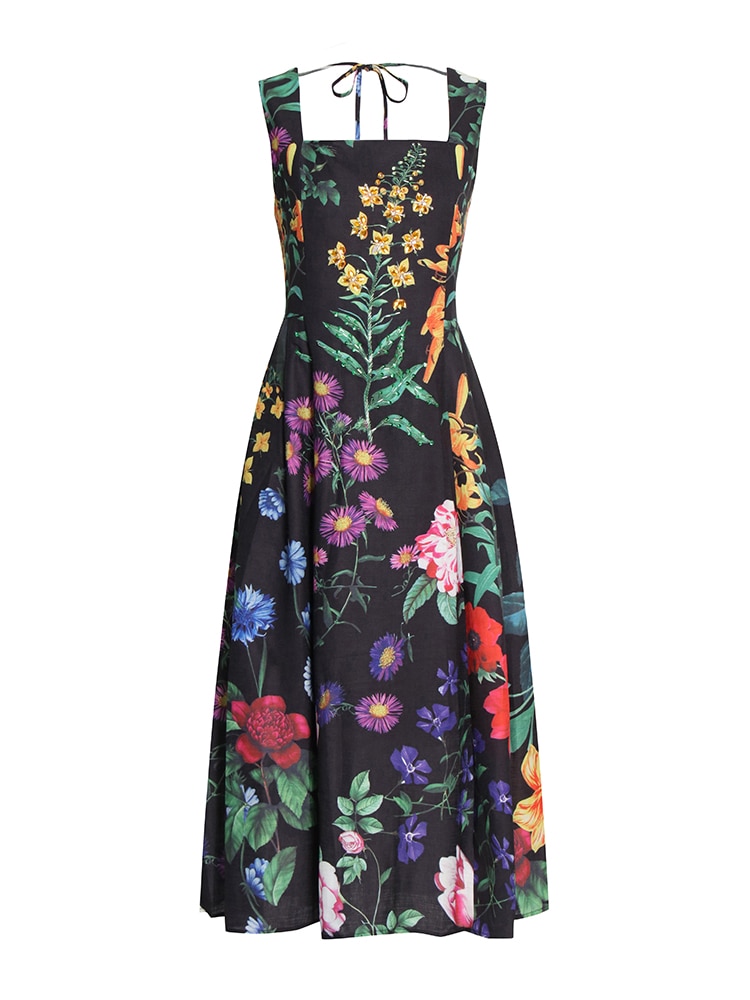 VGH-Vintage-Print-Floral-Dress-For-Women-Square-Collar-Sleeveless-High-Waist-Backless-Colorblock-Midi-Dresses-3