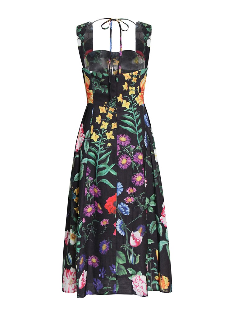 VGH-Vintage-Print-Floral-Dress-For-Women-Square-Collar-Sleeveless-High-Waist-Backless-Colorblock-Midi-Dresses-4