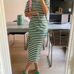 WOTWOY-Summer-O-Neck-Short-Sleeve-Stripes-Dress-Women-Threads-Knit-Basic-Green-Striped-Dress-Female
