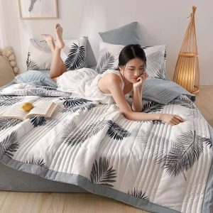 Washed-Cotton-Quilt-Spring-Summer-Thin-Quilt-Children-Adult-Soft-Blanket-Leaf-Printed-Bedspread-Bedding-No