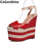 Women-Red-White-Stripe-Heightened-Platform-Sandals-Leather-High-Wedge-Open-Fashion-Heels-Mixed-Colors-Peep-2