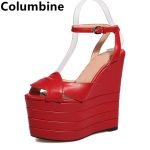 Women-Red-White-Stripe-Heightened-Platform-Sandals-Leather-High-Wedge-Open-Fashion-Heels-Mixed-Colors-Peep-5