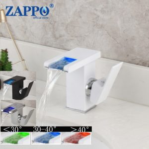 ZAPPO-Bathroom-Basin-Faucet-LED-Waterfall-Wash-Sink-Mixer-White-Tap-Faucet-Black-Deck-Mounted-Hot
