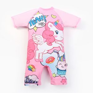 2022-New-Conjoined-Body-Bathing-Cap-Pink-2-Piece-Set-Girl-Swimming-Suit-Quick-Drying-Lovely