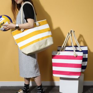 AFKOMST-Large-Casual-Beach-Canvas-Handbag-Women-Shopping-shoulder-bag-with-Inner-Zipper-Pocket-and-Rope