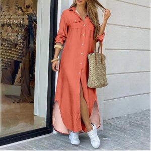 Casual-Long-Shirt-Dress-Autumn-Women-Long-Sleeve-Maxi-Dresses-Laides-Turn-down-Collar-Office-Dresses