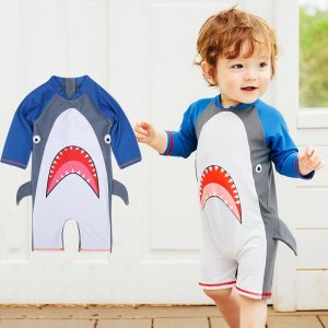 Children-Baby-Boys-Swimsuit-One-Piece-Long-Sleeve-Swimming-Bathing-New-Summer-Bathing-Swimwear-Shark-Cartoon