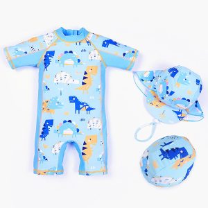 Conjoined-Body-Super-Cute-Mechanical-Dinosaur-3-Piece-Set-Baby-Swimsuit-2022-New-Short-Sleeve-Children