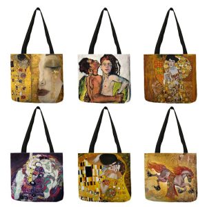 Customized-Oil-Painting-Tears-Linen-Cloth-Tote-Bags-For-Women-Gustav-Klimt-Ladise-Fashion-Handbag-Large