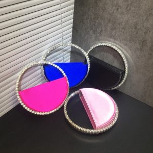 Lady-Blue-Pink-Diamond-Circular-Evening-Bag-Women-Fushia-Round-Handle-Rhinestone-Dinner-Clutch-Purse-Ladies
