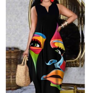 Plus-Size-Women-Dress-Black-sleeveless-Summer