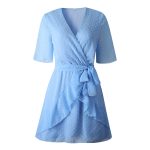 Polka-Dot-Raised-Printing-Mini-Dress-For-Women-Elegance-Sexy-Clothing-V-Neck-Tie-High-Waist-3