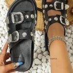 Punk-Black-Sandals-For-Women-Studded-Buckle-Decor-Flatform-Slide-Sandals-Open-Toe-Summer-Street-Style