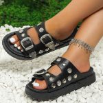 Punk-Black-Sandals-For-Women-Studded-Buckle-Decor-Flatform-Slide-Sandals-Open-Toe-Summer-Street-Style-3