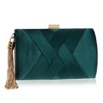 Satin-Criss-Cross-Women-Evening-Bags-Green-Color-Party-Clutch-Bags-Tassel-Golden-Metal-Shoulder-Chain-2