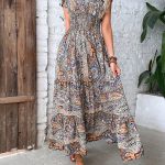 Short-Sleeve-Vintage-Print-Bohemia-Dresses-Elastic-Waist-V-Neck-Maxi-Dress-Casual-Beach-Big-Swing-3