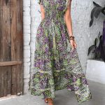 Short-Sleeve-Vintage-Print-Bohemia-Dresses-Elastic-Waist-V-Neck-Maxi-Dress-Casual-Beach-Big-Swing-4