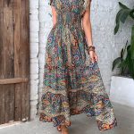 Short-Sleeve-Vintage-Print-Bohemia-Dresses-Elastic-Waist-V-Neck-Maxi-Dress-Casual-Beach-Big-Swing-5