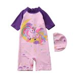Swimsuit-Baby-Girl-Unicorn-Mermaid-Girls-Swimwear-One-Piece-with-Short-Sleeve-Sun-Protection-Children-Swimming-3