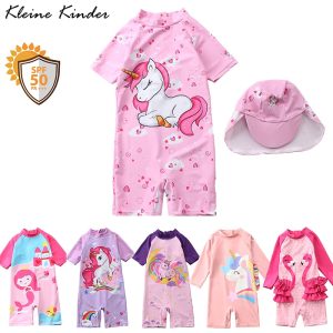 Swimsuit-Baby-Girl-Unicorn-Mermaid-Girls-Swimwear-One-Piece-with-Short-Sleeve-Sun-Protection-Children-Swimming