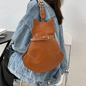 Vintage-New-Women-Chest-Waist-Bag-Cat-Shape-Shoulder-Casual-Crossbody-Bags-Quality-Leather-Handag-Purse