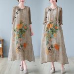 Vintage-Printed-Cotton-Linen-Dress-Women-s-Summer-Button-Temperament-Thin-Long-Skirt